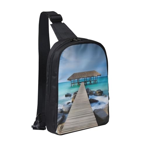 Modern Seascape Picture Printed Chest Bag Dual Pocket Diagonally Chest Messenger Bag