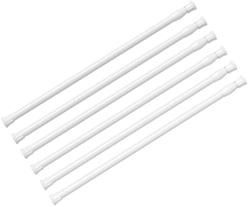 6PCS White Tension Rod 16 to 28 Inch, Adjustable Spring