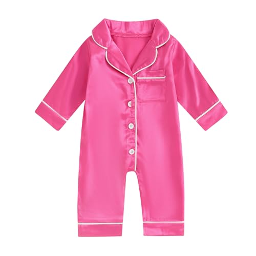 Multitrust Newborn Baby Girl Boy Silk Pajamas Long Sleeve Button Down Satin Infant Pjs One Piece Jumpsuit Loungewear (Purple, 6-12 Months)