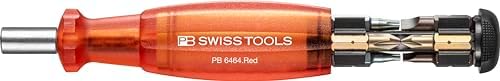 PB Swiss Tools Screwdriver Bit Holder PB 6464.Red | 100% Swiss Made | Screwdriver Mutlitool with Bits in the Handle, including Slot Size 2/3/4, PH1/PH2, T10/T15/T20