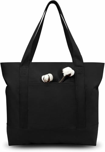 Image of 19x15 Inch Large Canvas Tote Bag | 100% Organic Reusable 330 GSM Cotton Handbag With Zipper Closure and Front Pocket for Shopping, Daily Use, Travel, Grocery, Gifting, Office and Storage