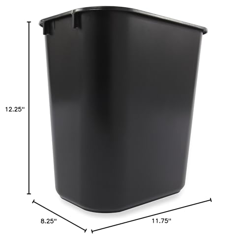 Image of Rubbermaid Commercial Products Deskside Wastebasket /Trash Can, 3.25-Gallon /13-Quart, Black, Plastic, for Bedroom /Bathroom /Office, Fits Under Desk /Sink /Cabinet, Pack of 12