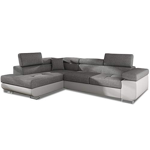 INTENSEDECO Canapé d'angle Gauche Convertible Marius Gris et Blanc