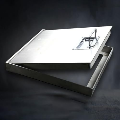 Invisible Manhole Cover with Handles, Customizable 304 Stainless Steel Metal Inspection Cover, Embedded Square Manhole Cover and Frame for Underground Storage Room(55x55x3cm/21.7x21.7x1.2inc