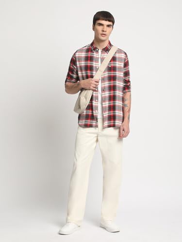 Image of Men Multi Checked Slim Fit Cotton Casual Shirt