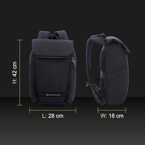 Image of SWISS MILITARY Black & Gold Collection Gazebo Laptop Backpack, PU Coated Water-Resistant Material,15.6 inch Laptop, 180 Openable Compartment & Quick Access & Anti-Theft Pocket with Trolley Strap, (21L)