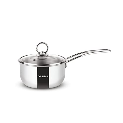 Image of Optima Triply Stainless Steel Sauce Pan with Glass Lid for Healthy Cooking 16cm