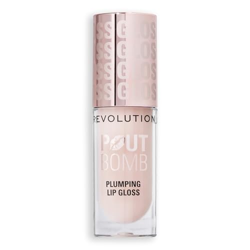 Image of Revolution Beauty, Pout Bomb Plumping Lip Gloss, High-Shine for Glossy, Fuller & Plump Lips with Hyaluronic Acid & Peptides, Vegan & Cruelty-Free (Milky Sheer Holo, 4.6ml)