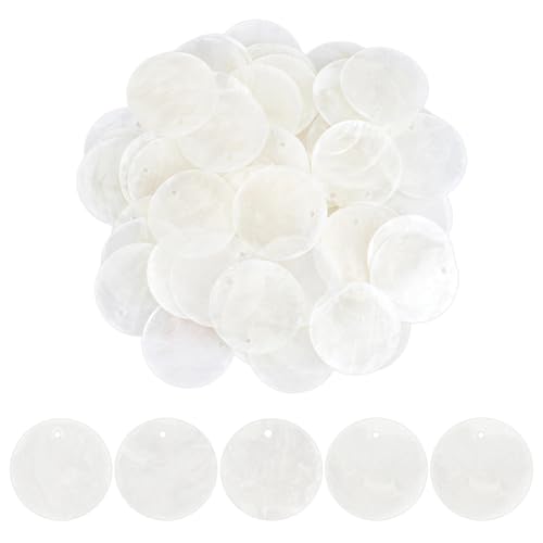 HOBBIESAY 60PCS Flat Round Shell Charms Round Capiz Shell Charms Bulk Mussel Beads Flat Coin Mother of Pearl Seashell Charm for Hawaiian Style DIY Jewelry Making Necklace Bracelet Earring Wind Chime