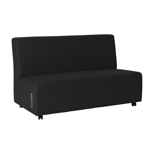 Image of FDP Pro Series Upholstered Armless Mobile Sofa with Tech Outlet, USB Charging and Locking Casters for Portability Commercial Seating for Hotel Lobby, Office, Restaurant, Waiting Room - Black