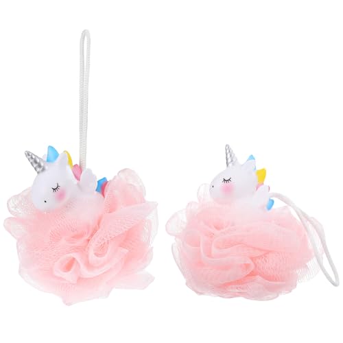 NUOBESTY 2 Esponjas de Baño Infantil Diseño de Unicornio Rosa y Blanco Esponjas Exfoliantes Corporales Suaves para Ducha Lufas de Dibujos Animados para Limpieza Profunda y Uso Diario
