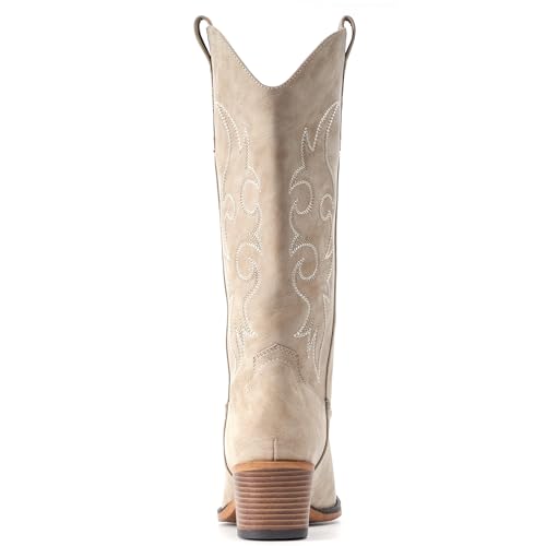 Image of IUV Cowboy Boots For Women Western Cowgirl Boots Mid Calf Snip Toe Boot With Chunky Heel