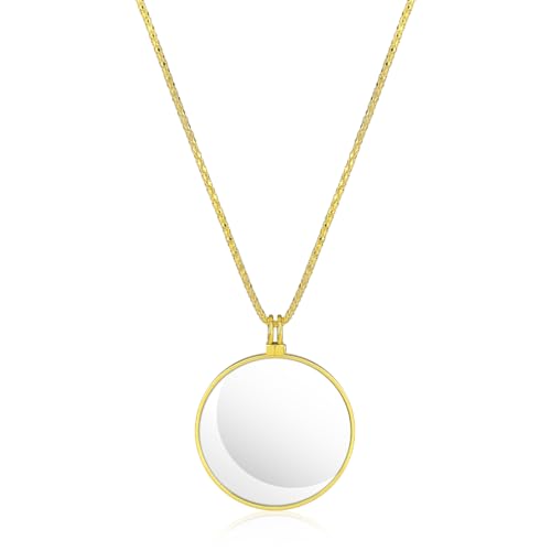 5X Magnifying Glass Necklace Monocle Necklace Magnifier Glass Gold Costume Prop with 1.7 Inch Glasses Lens and 35inch Long Chain Magnifying Pendant Eyepiece for Library Reading Newspaper