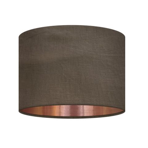 Dark Brown Textured 100% Linen Brushed Copper Drum Lampshade