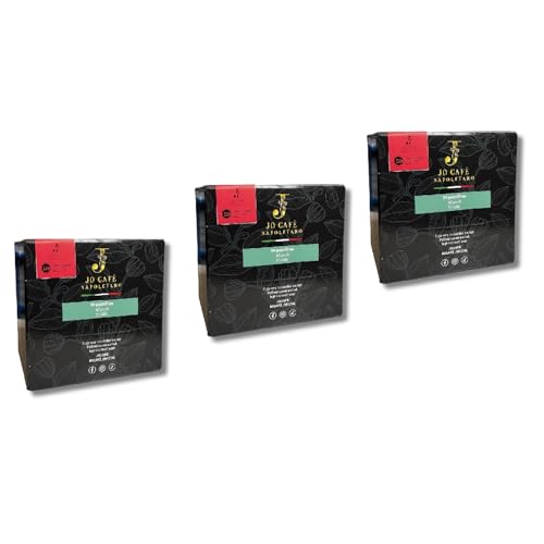 JO CAFÉ NAPOLETANO – Café en Monodosis GUSTO FORTE – 100% Robusta – Tueste Oscuro – Espresso Intenso y Cremoso – Alta Cafeína (2,57%) – Origen África y Asia – 150 monodosis ESE 44mm (3, Gusto Forte)
