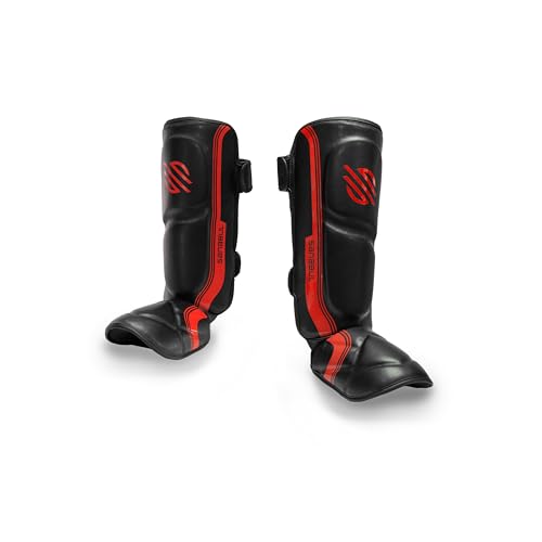 Sanabul Core Advanced Kickboxing Shin Guards Muay Thai Shinguards Martial Arts Training & Sparring Shin Pads - BLACK/RED, XS