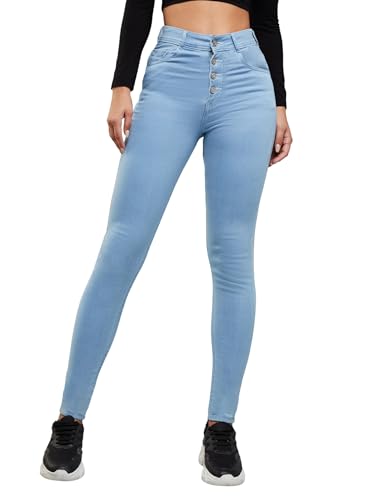 Image of Miss Chase Women's Skinny High Rise Cropped Fringed Hemline Detailing Stretchable Denim Jeans