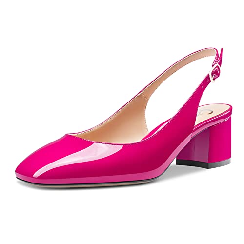 Castamere Damen Chunky Blockabsatz Niedrige Kitten Absatz Heel Geschlossene Eckige Zehenkappe Slingback Pumps Clear Cute Dress Slip-on Sandalen 5 cm Heels Magenta Rot 39 EU
