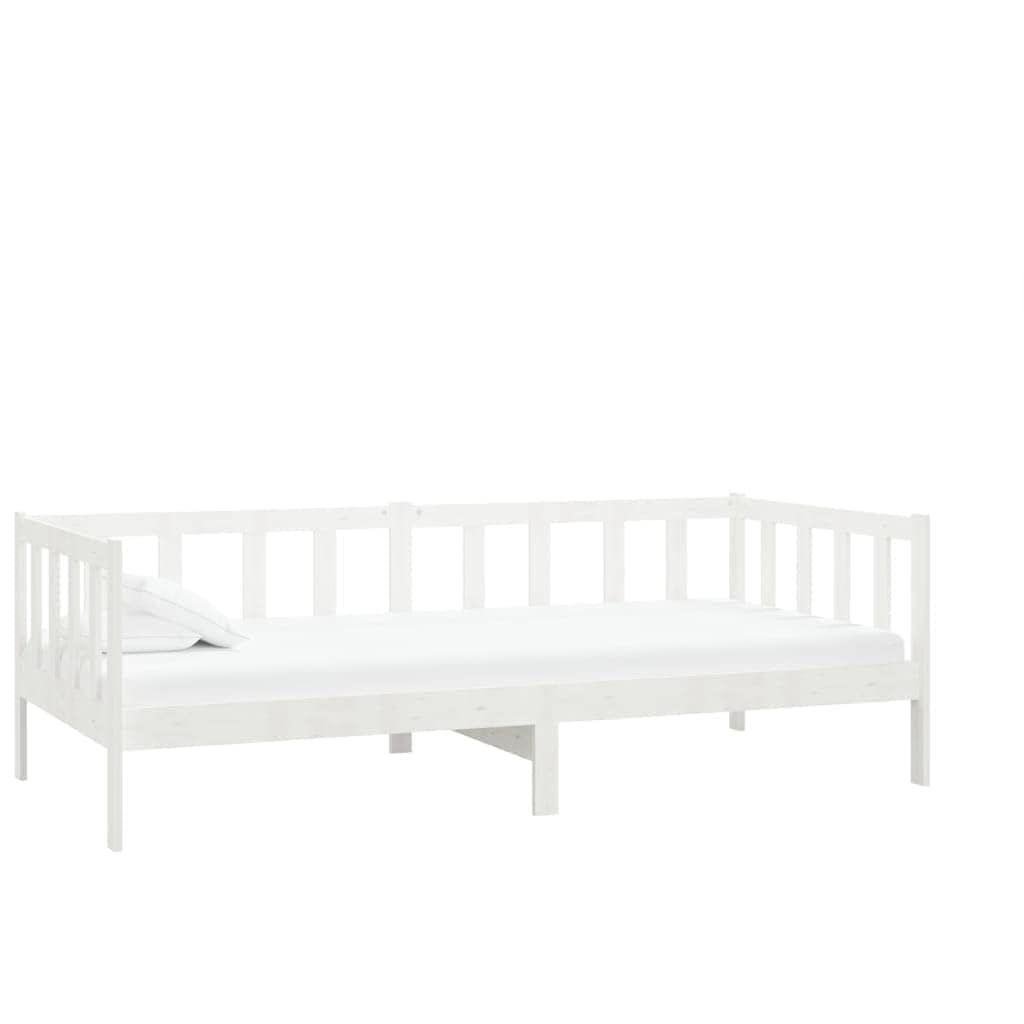Cama de día con colchón de 90 x 200 cm, sofá cama de pino macizo, cama de invitados multifuncional para dormitorio y sala de estar, somier de láminas resistente, color blanco