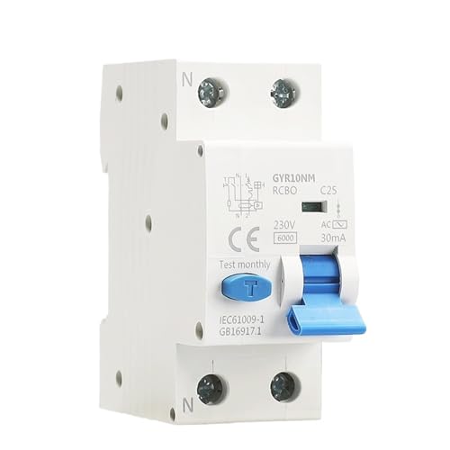 RCBO Disyuntor Magnético Solución contra Cortes por Humedad y Fugas de Corriente 30mA 2P 25A GYR10NM