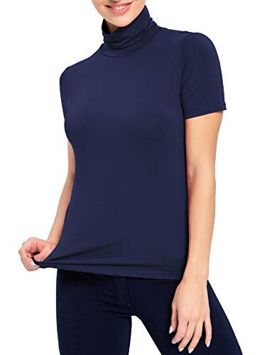 Image of AUHEGN Women's Mock Turtleneck Top Short Sleeve Lightweight Active T-Shirt (S-XXL)