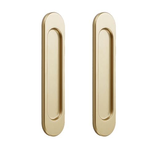 Okaywork 2 Piezas Tiradores de Puerta Corredera Ovalados Autoadhesivos, Tirador Puerta Corredera Aluminio No requiere Perforación, Adecuado para Armarios, Puertas Correderas Ventanas, 15cm (oro)
