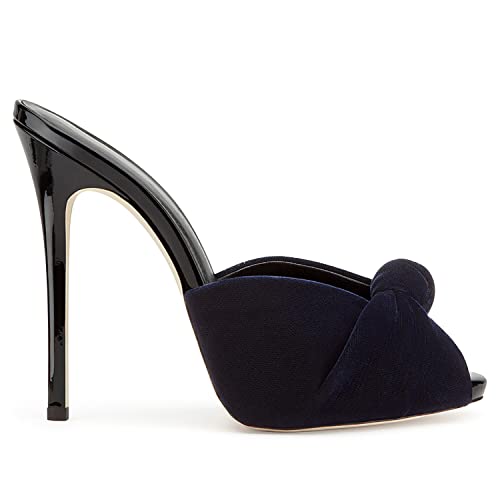 Image of LEHOOR Women Stiletto Heel Mules Platform Bow Round Open Toe Slip On Mule Sandals Velvet Cute 5 Inch Thin High Heels Peep Toe Stilettos Backless Sandal Heels Dress Evening Party 5-12 M US