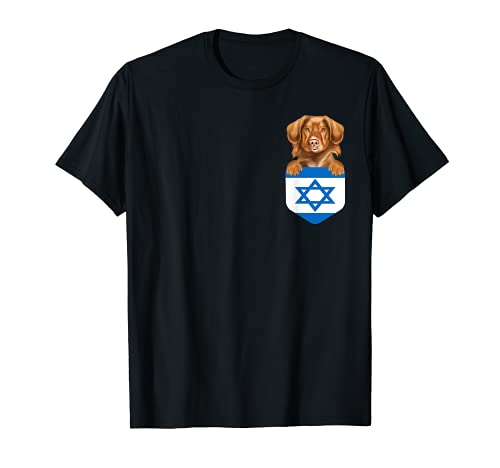 Israel Flag Duck Tolling Retrievers Dog In Pocket T-Shirt, Black