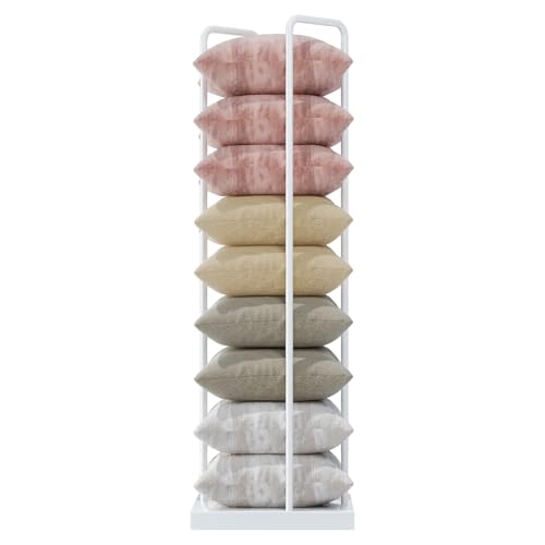 Organisateur coussins et plaids grand présentoir métal blanc autoportant boutique