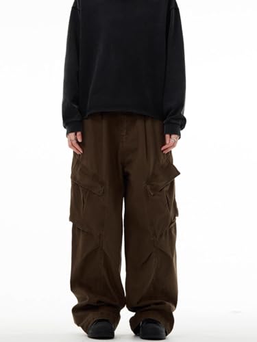 GUOYUXIAO Men's Jeans Work Pants Loose Fit Pleated Design Straight Leg Trouser for Men4