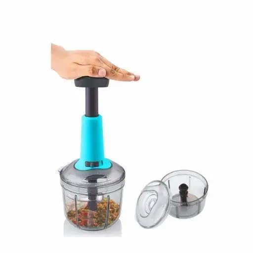 Best Stuff 650 ml Stainless Steel Large Quick & Powerful Manual Hand Held Food Chopper to Chop & Cut Fruits, Vegetables, Herbs, Onions for Salsa, Salad, Pesto, Hummus, Guacamole, Blue -Code AB 06