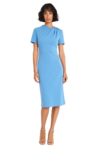 Maggy London Chic Asymmetric Crew Neck Short Sleeve Below The Knee Womens Dresses, Blue Bonnet