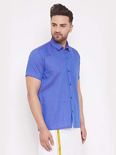 Image of VASTRAMAY Men's Blue Cotton Blend Shirt VASMSH003BU 48