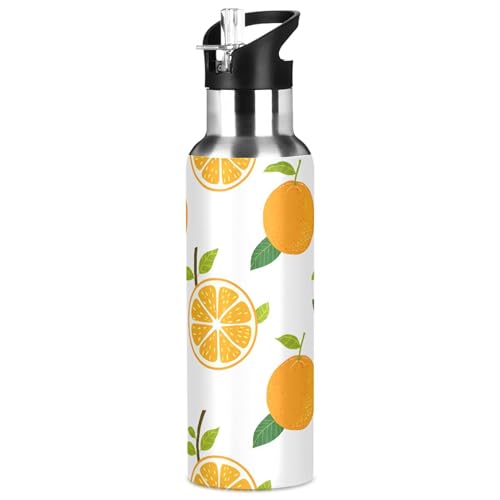 Sevdomey Oranges Water Bottle with Straw Lid 32 oz,Stainless Steel Vacuum Insulated Water Bottle for Sports Cycling Hiking Gym School Home