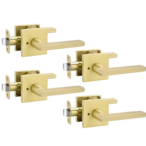 Goldenwarm Gold Door Handles Interior, Zinc Alloy Heavy Duty Brushed Gold Interior Door Handles for Bedroom Bathroom, Modern Square Privacy Door Levers (4 Pack) by Goldenwarm - Used condition - US$86.12