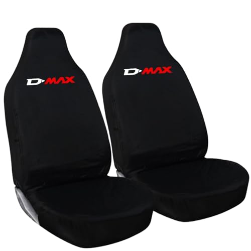 Tee AutoCare For Isuzu D-MAX - Heavy Duty and Water Proof Durable Nylon Driver Passenger with D MAX Logo Front SUV Seat Cover Protectors - 2 x Fronts (Red Logo)
