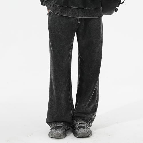 Bobeutou Mens Acid Wash Athletic Sweatpants Cotton Workout Elastic Waist Gym Drawstring Joggers Pants with Pockets Streetwear3