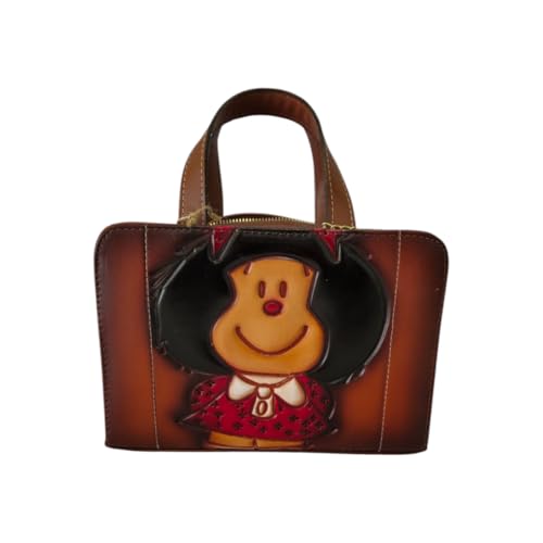 Mexican Artisan Artisan Engraved Mafalda Coffee Crossbody Bag, Hand Painted., Coffee