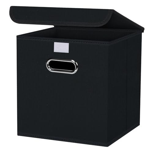 Fabric Storage Cube Bins with Lids Closet Organizers collapsible storage bins basket with Handles for Home,Storage Boxes for Organizing,1 Pack,(Black)