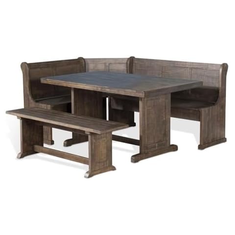 Pemberly Row 3-Piece Farmhouse Wood Breakfast Nook Set with Hidden Storage, Planked Tops, Reversible Seating, in Tobacco Leaf Finish Cover