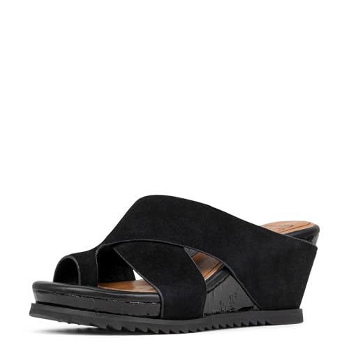 Donald Pliner Women's SISU Wedge Sandal, Black-Calf Suede, 9