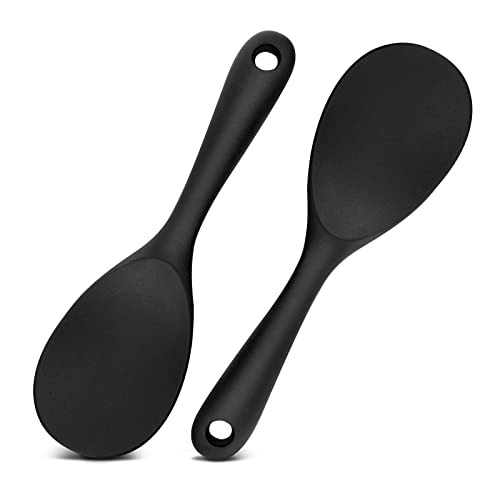 heffiso 2 Stück Servierlöffel, kochlöffel Silikon Reislöffel, Reis Kocher Kochlöffel, Löffel für Gemüse, Reis, Kartoffelpüree (Schwarz) Cover