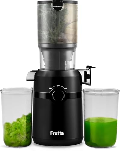 Image of Juicer Machines,Fretta Cold Press Juicer Machines with Wide Mouth Feed Chute,Fit Whole Fruits & Vegetables,Easy to Clean Compact Juicer,Black