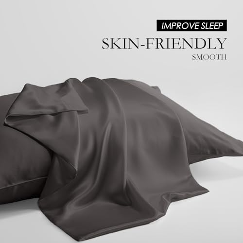 Poligino Federe In 100% Seta Cuscino,22 Mamme,Proprietà Antibatterica,Bassa Allergenicità, Federa In Seta Protegge I Tuoi Capelli E La Tua Pelle,1 Pz 50X80Cm,Grigio Scuro - 4