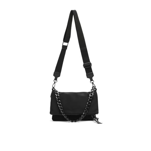 MISAKO Domi bolso bandolera de nylon con doble asa - Bolso casual de moda para mujer - Cómodo y resistente Domi Negro 18 X 27 X 4 cm