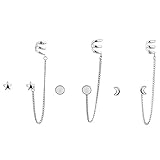 Lux Accessories Silver Tone Boho Celestial Ear Cuff Multi Earring Set (3pc)