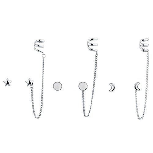 Lux Accessories Silver Tone Boho Celestial Ear Cuff Multi Earring Set (3pc)