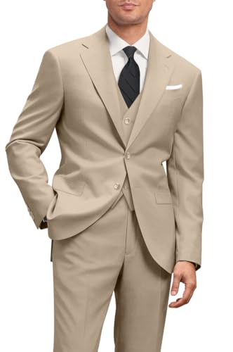 Amyox Herren Slim Fit 3-teiliger Anzug Zwei Knöpfe Business Hochzeit Kleid Tux Anzug Set Jacke Weste Hose mit Krawatte, Champagner, M