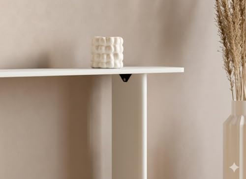 Image of Furniture Modern Solid Wood Console Table with Rounded Edges, Natural Finish, Minimalist Scandinavian Style Entryway Furniture (Style 3, White, 115x30x80 cm)