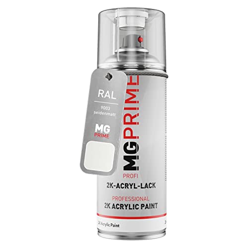 MG PRIME RAL 9003 Blanco señales/Signal white satinado Bote de spray acrílico de 2 componentes aerosol 400 ml de secado rápido